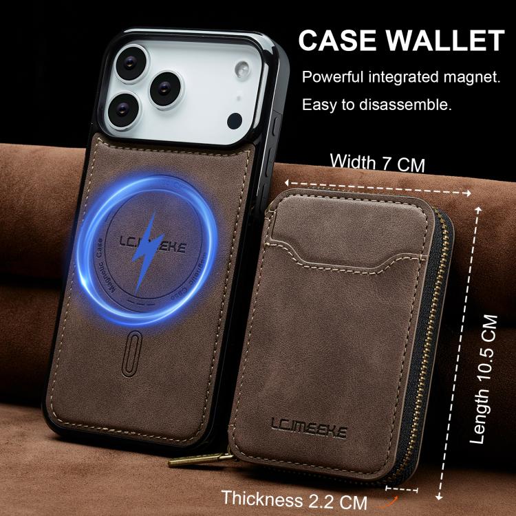 For iPhone 17 Pro LC.IMEEKE L6 Series Zipper Card Bag MagSafe Magnetic Phone Case