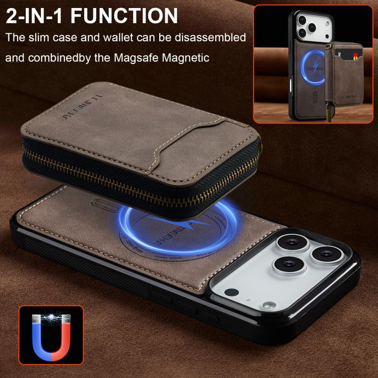 For iPhone 17 Pro LC.IMEEKE L6 Series Zipper Card Bag MagSafe Magnetic Phone Case