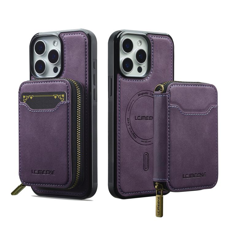For iPhone 15 Pro Max LC.IMEEKE L6 Series Zipper Card Bag MagSafe Magnetic Phone Case