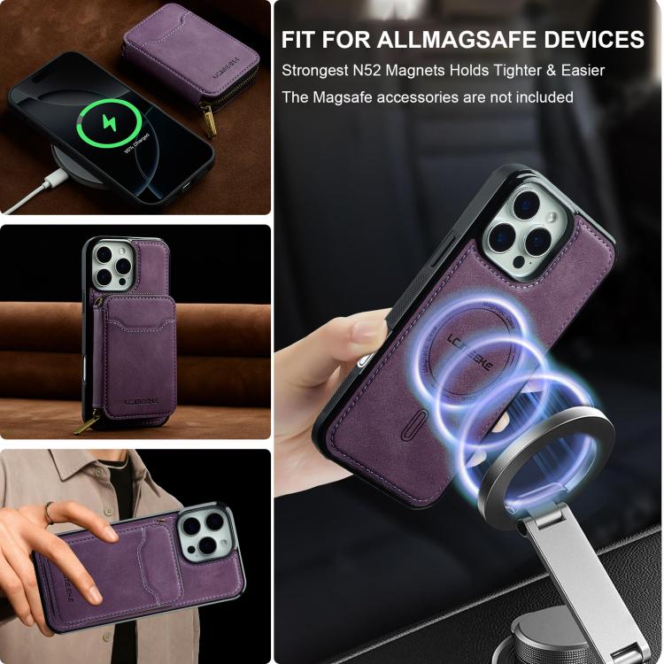 For iPhone 15 Pro Max LC.IMEEKE L6 Series Zipper Card Bag MagSafe Magnetic Phone Case