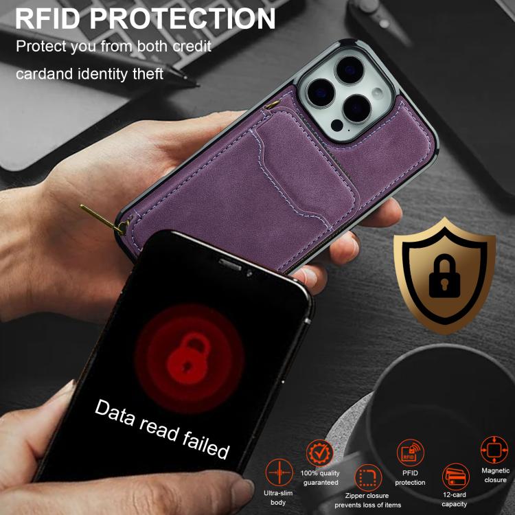 For iPhone 15 Pro Max LC.IMEEKE L6 Series Zipper Card Bag MagSafe Magnetic Phone Case