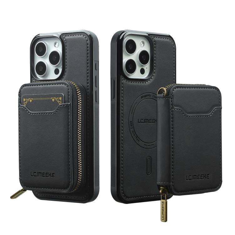 For iPhone 15 Pro Max LC.IMEEKE L6 Series Zipper Card Bag MagSafe Magnetic Phone Case