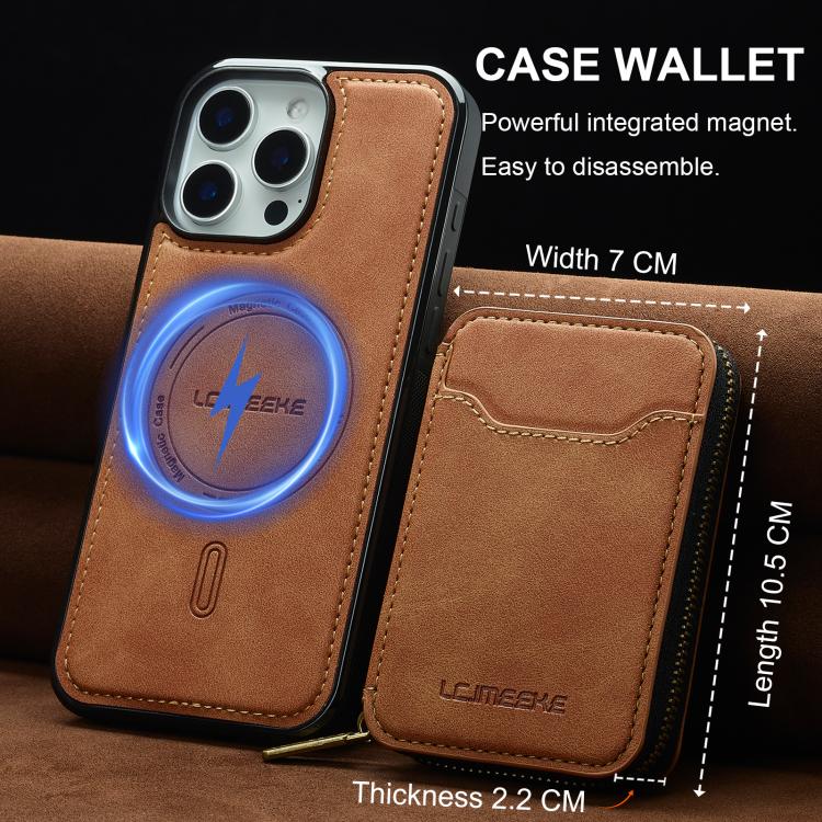 For iPhone 15 Pro Max LC.IMEEKE L6 Series Zipper Card Bag MagSafe Magnetic Phone Case