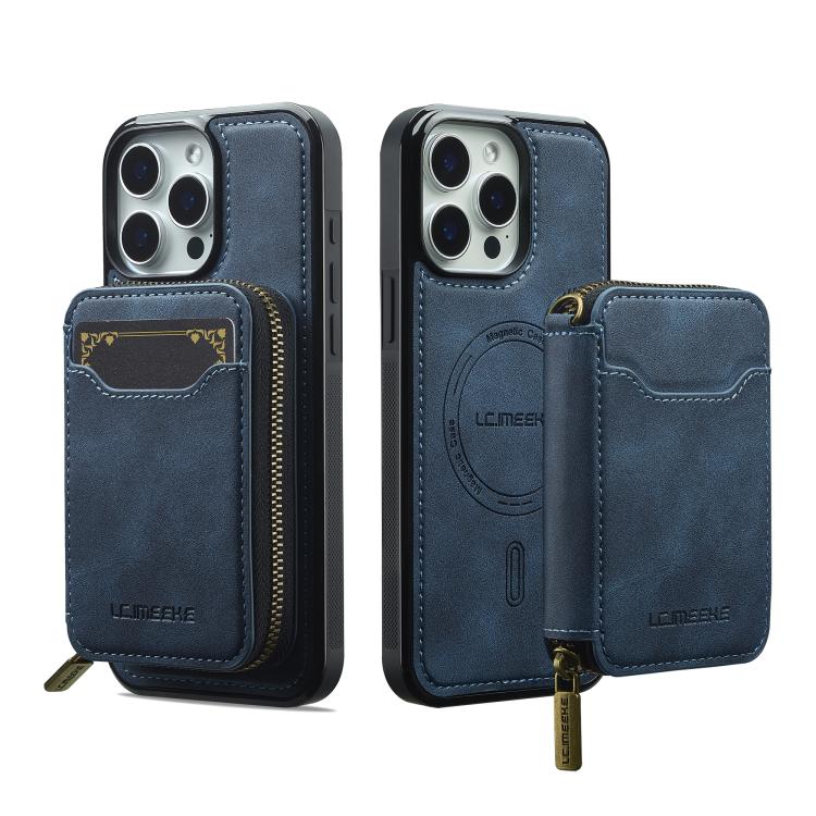 For iPhone 15 Pro Max LC.IMEEKE L6 Series Zipper Card Bag MagSafe Magnetic Phone Case