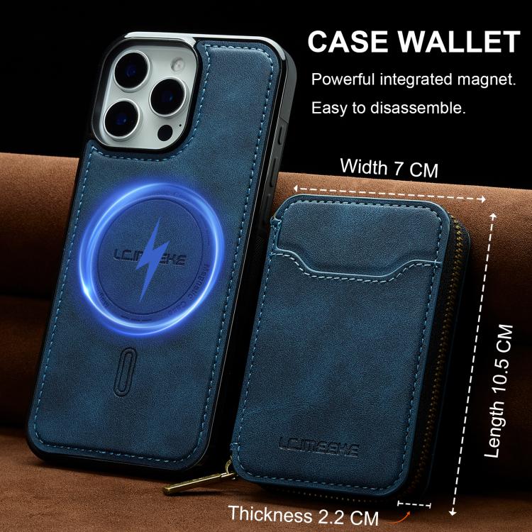 For iPhone 15 Pro Max LC.IMEEKE L6 Series Zipper Card Bag MagSafe Magnetic Phone Case