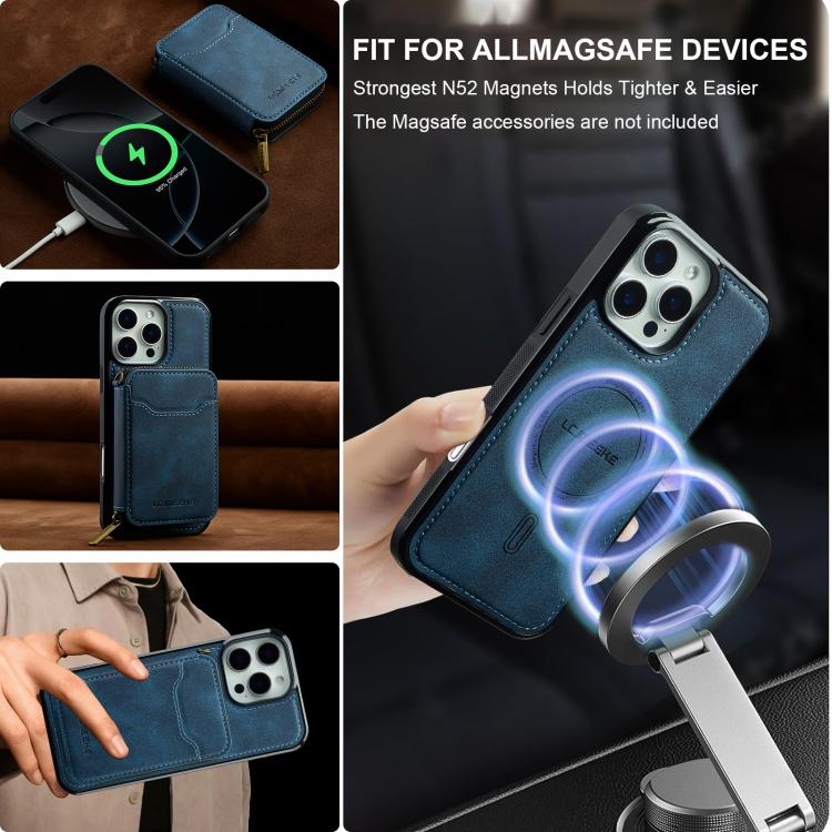 For iPhone 15 Pro Max LC.IMEEKE L6 Series Zipper Card Bag MagSafe Magnetic Phone Case