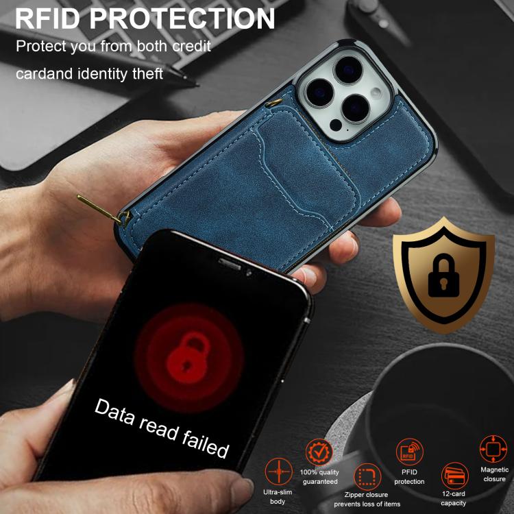 For iPhone 15 Pro Max LC.IMEEKE L6 Series Zipper Card Bag MagSafe Magnetic Phone Case