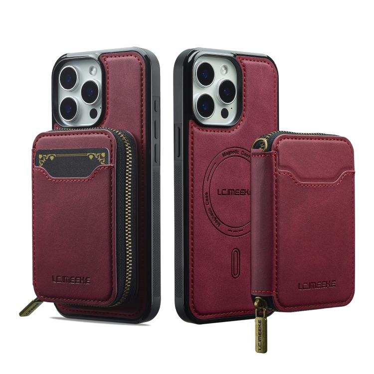 For iPhone 15 Pro Max LC.IMEEKE L6 Series Zipper Card Bag MagSafe Magnetic Phone Case