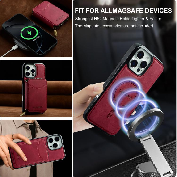 For iPhone 15 Pro Max LC.IMEEKE L6 Series Zipper Card Bag MagSafe Magnetic Phone Case