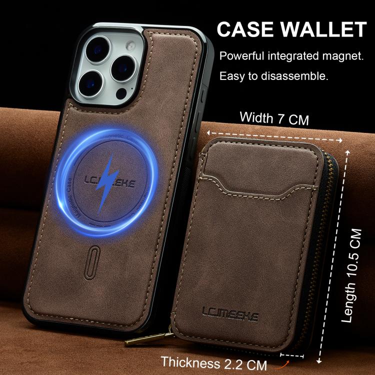 For iPhone 15 Pro Max LC.IMEEKE L6 Series Zipper Card Bag MagSafe Magnetic Phone Case