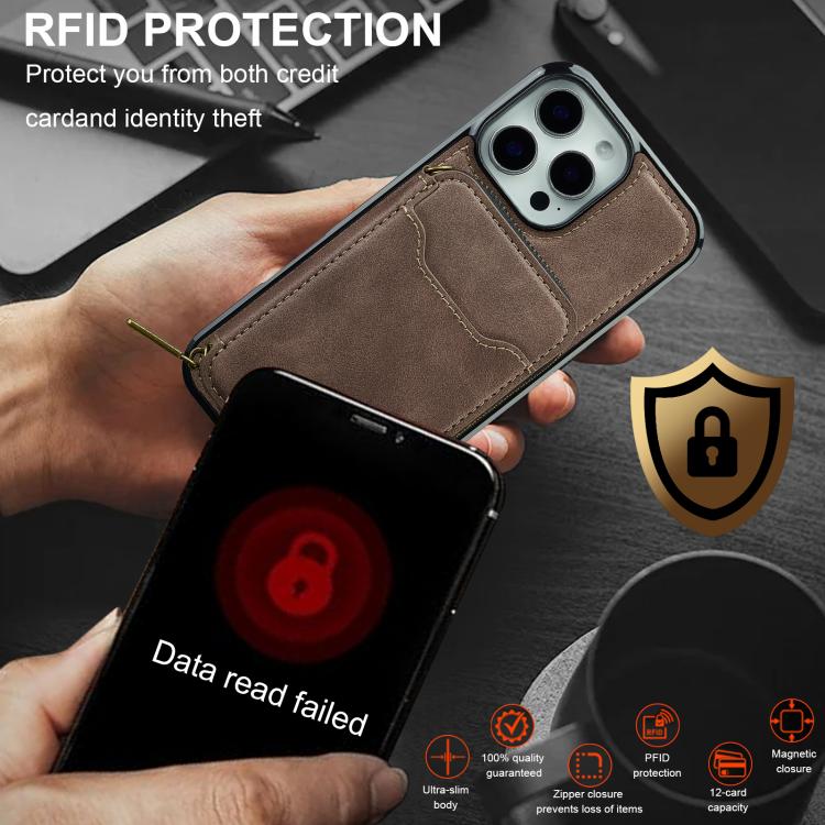For iPhone 15 Pro Max LC.IMEEKE L6 Series Zipper Card Bag MagSafe Magnetic Phone Case
