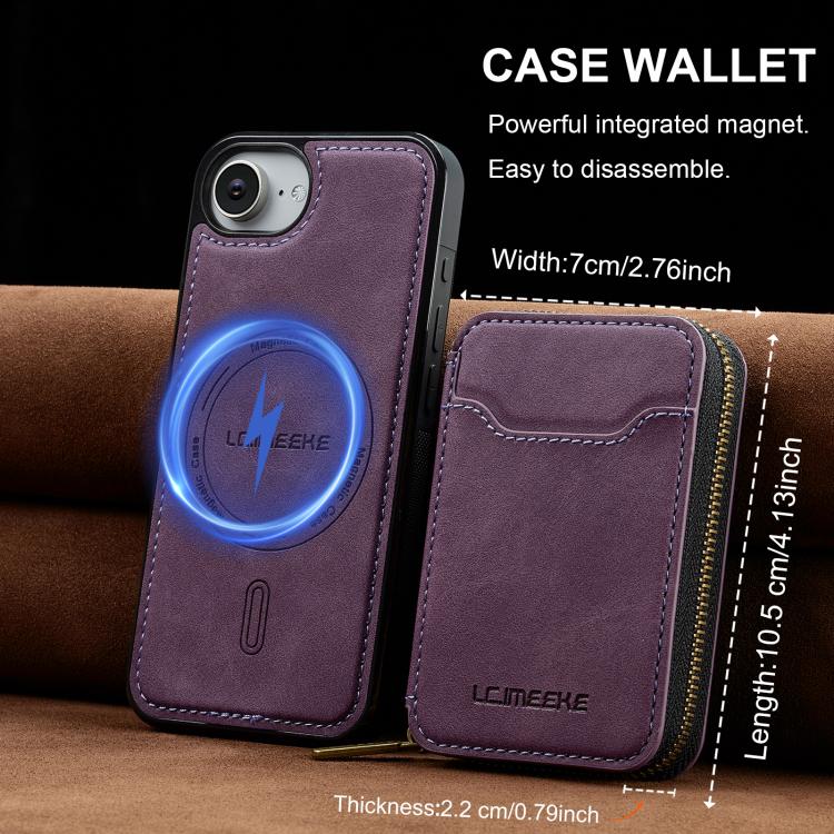 For iPhone 17e / 16e LC.IMEEKE L6 Series Zipper Card Bag MagSafe Magnetic Phone Case