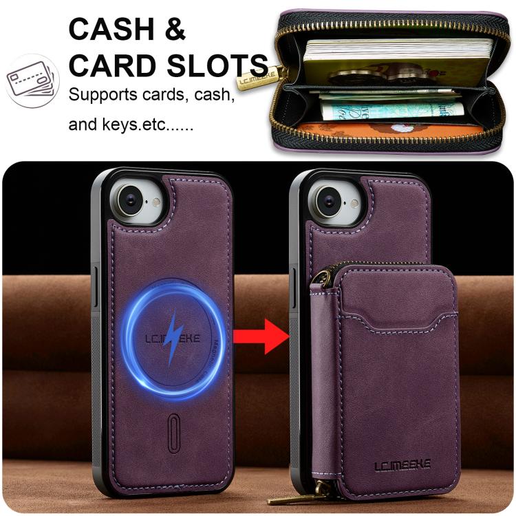 For iPhone 17e / 16e LC.IMEEKE L6 Series Zipper Card Bag MagSafe Magnetic Phone Case