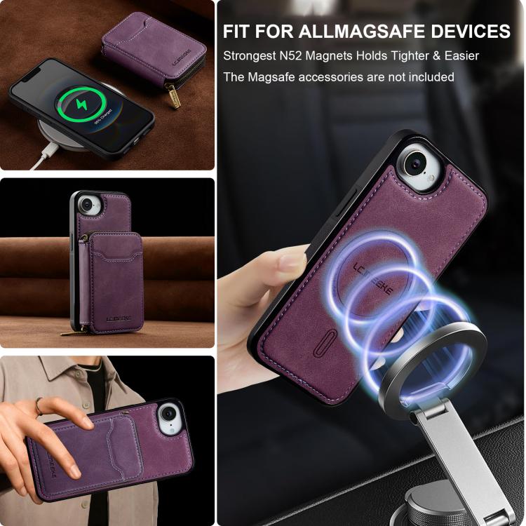 For iPhone 17e / 16e LC.IMEEKE L6 Series Zipper Card Bag MagSafe Magnetic Phone Case