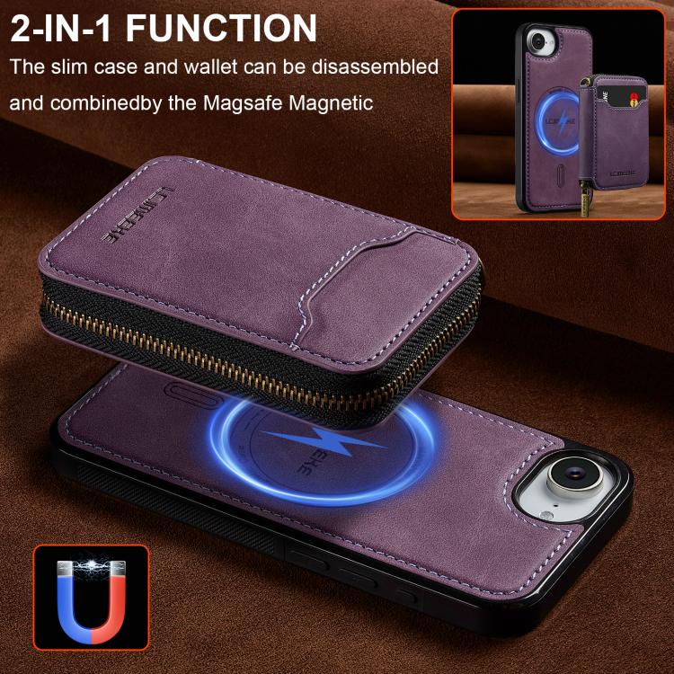 For iPhone 17e / 16e LC.IMEEKE L6 Series Zipper Card Bag MagSafe Magnetic Phone Case