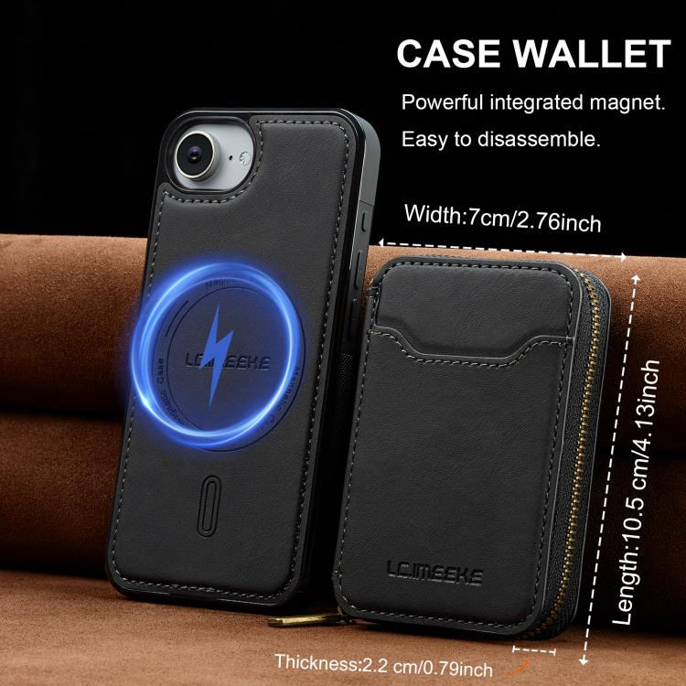 For iPhone 17e / 16e LC.IMEEKE L6 Series Zipper Card Bag MagSafe Magnetic Phone Case