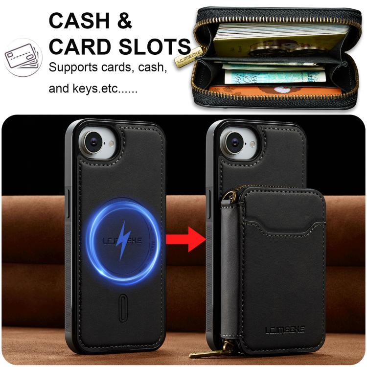 For iPhone 17e / 16e LC.IMEEKE L6 Series Zipper Card Bag MagSafe Magnetic Phone Case