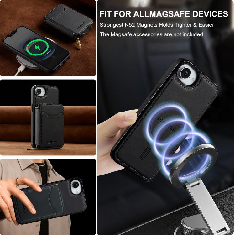 For iPhone 17e / 16e LC.IMEEKE L6 Series Zipper Card Bag MagSafe Magnetic Phone Case