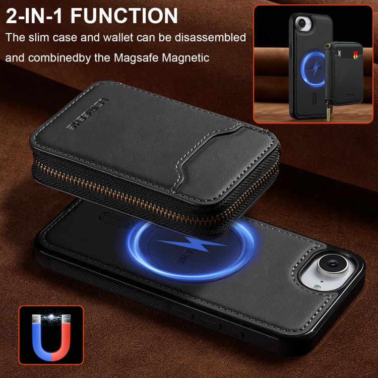 For iPhone 17e / 16e LC.IMEEKE L6 Series Zipper Card Bag MagSafe Magnetic Phone Case