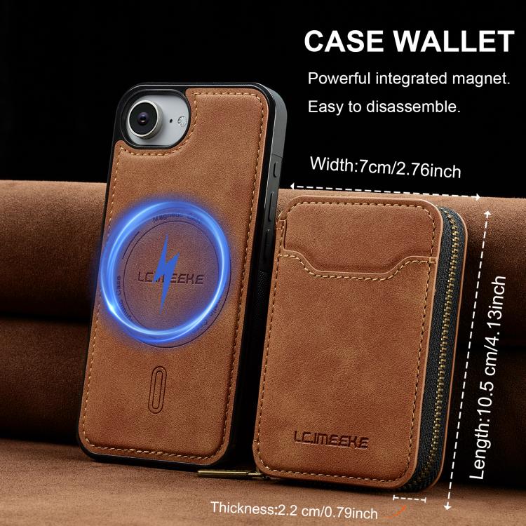 For iPhone 17e / 16e LC.IMEEKE L6 Series Zipper Card Bag MagSafe Magnetic Phone Case