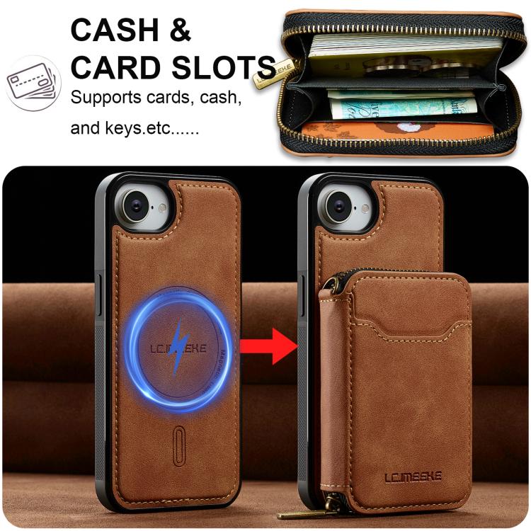 For iPhone 17e / 16e LC.IMEEKE L6 Series Zipper Card Bag MagSafe Magnetic Phone Case