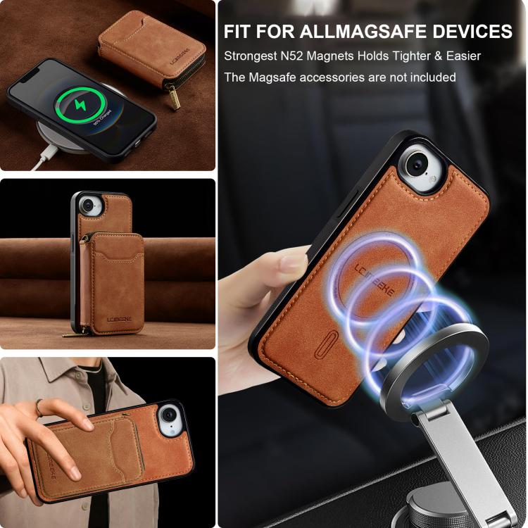 For iPhone 17e / 16e LC.IMEEKE L6 Series Zipper Card Bag MagSafe Magnetic Phone Case