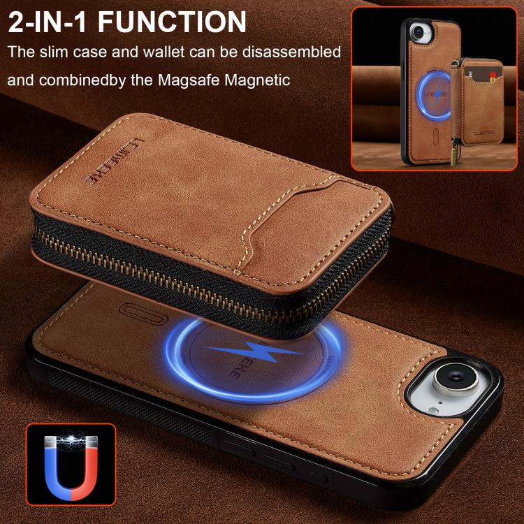 For iPhone 17e / 16e LC.IMEEKE L6 Series Zipper Card Bag MagSafe Magnetic Phone Case