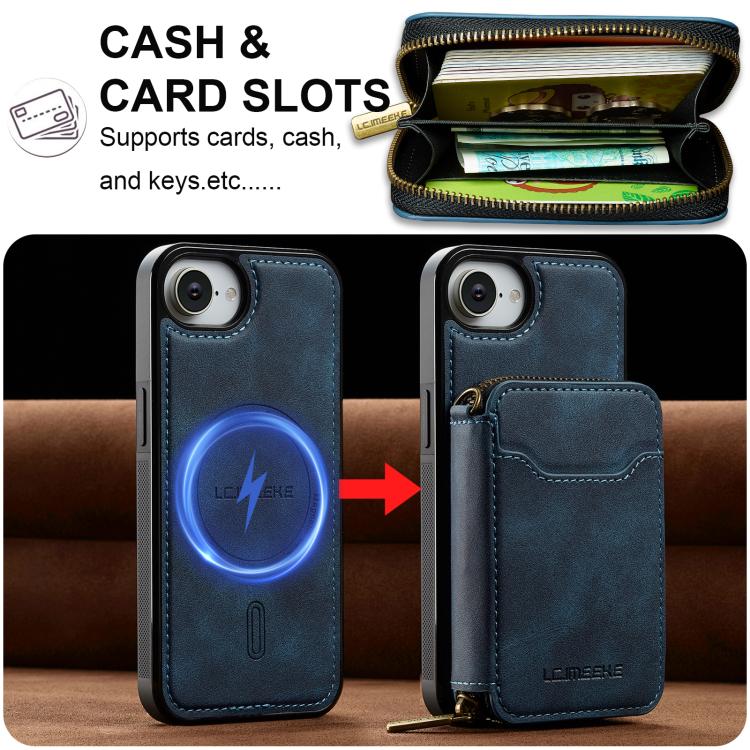 For iPhone 17e / 16e LC.IMEEKE L6 Series Zipper Card Bag MagSafe Magnetic Phone Case