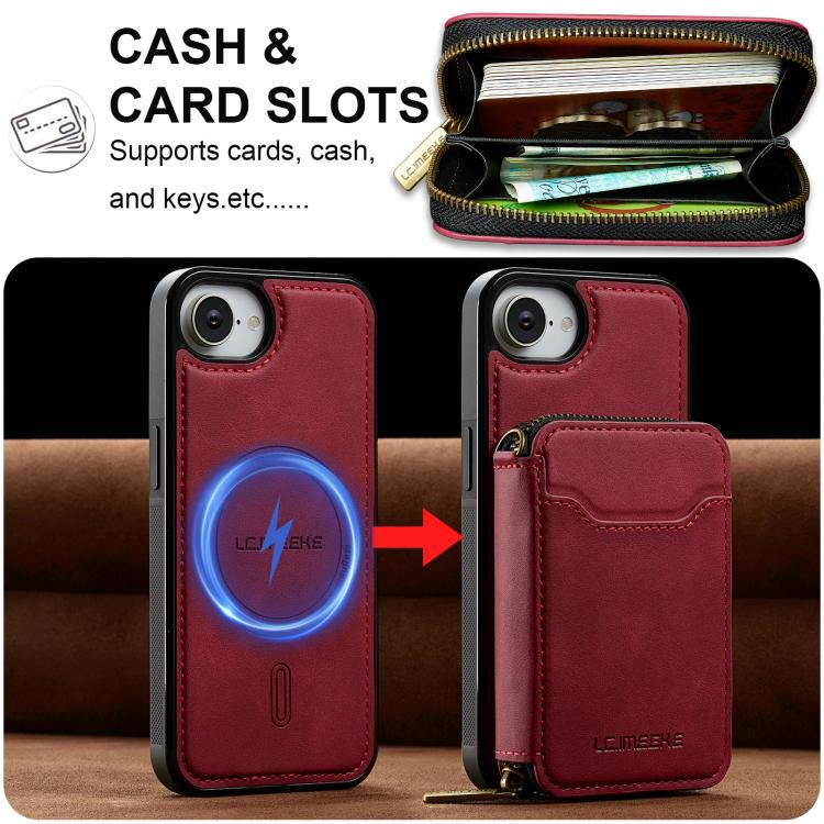 For iPhone 17e / 16e LC.IMEEKE L6 Series Zipper Card Bag MagSafe Magnetic Phone Case