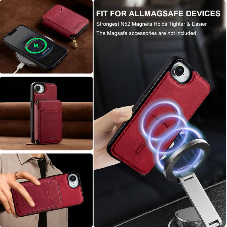 For iPhone 17e / 16e LC.IMEEKE L6 Series Zipper Card Bag MagSafe Magnetic Phone Case