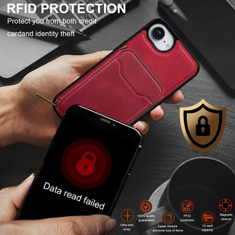 For iPhone 17e / 16e LC.IMEEKE L6 Series Zipper Card Bag MagSafe Magnetic Phone Case