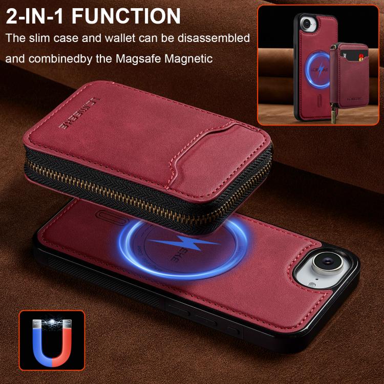 For iPhone 17e / 16e LC.IMEEKE L6 Series Zipper Card Bag MagSafe Magnetic Phone Case