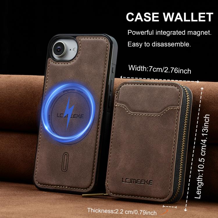 For iPhone 17e / 16e LC.IMEEKE L6 Series Zipper Card Bag MagSafe Magnetic Phone Case
