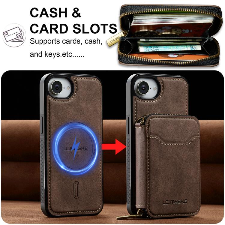 For iPhone 17e / 16e LC.IMEEKE L6 Series Zipper Card Bag MagSafe Magnetic Phone Case