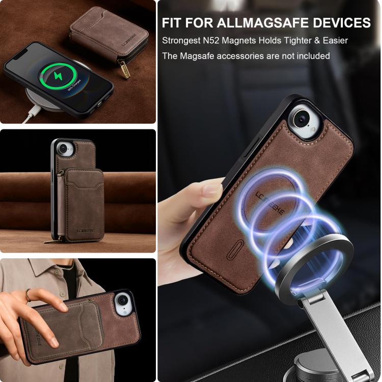 For iPhone 17e / 16e LC.IMEEKE L6 Series Zipper Card Bag MagSafe Magnetic Phone Case