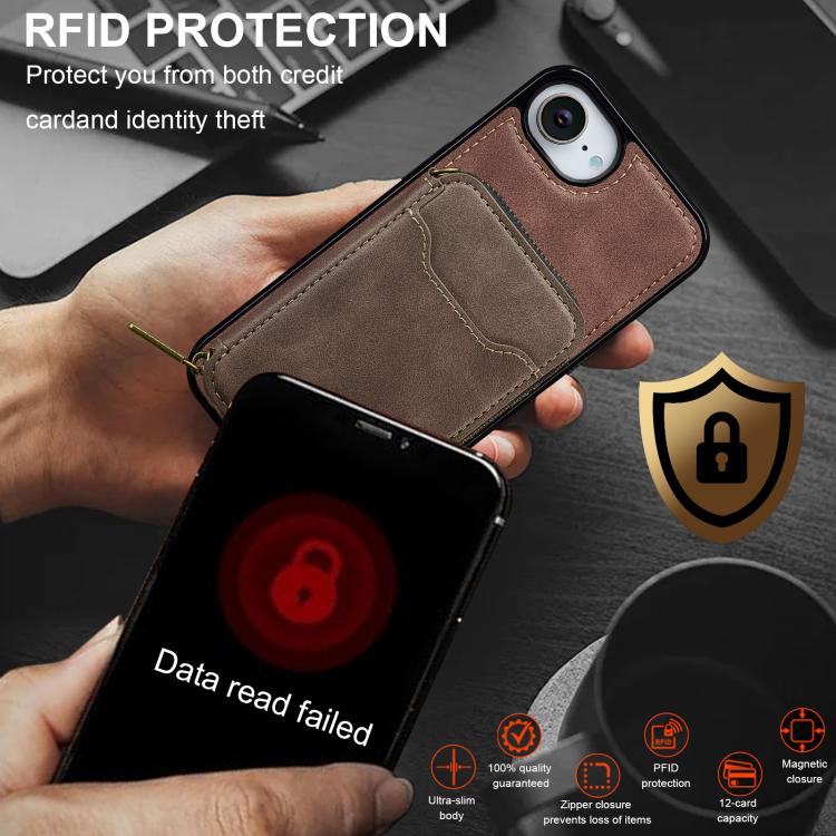 For iPhone 17e / 16e LC.IMEEKE L6 Series Zipper Card Bag MagSafe Magnetic Phone Case