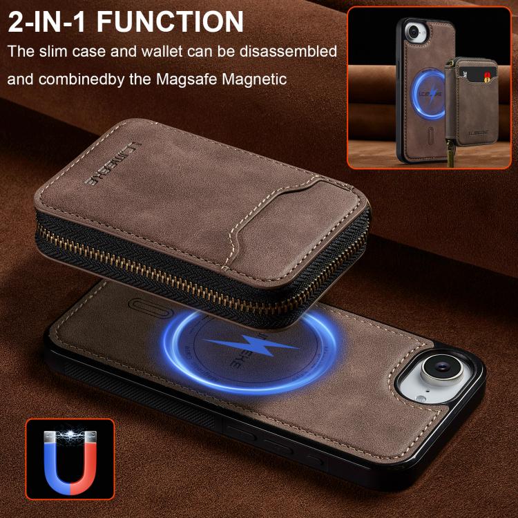 For iPhone 17e / 16e LC.IMEEKE L6 Series Zipper Card Bag MagSafe Magnetic Phone Case