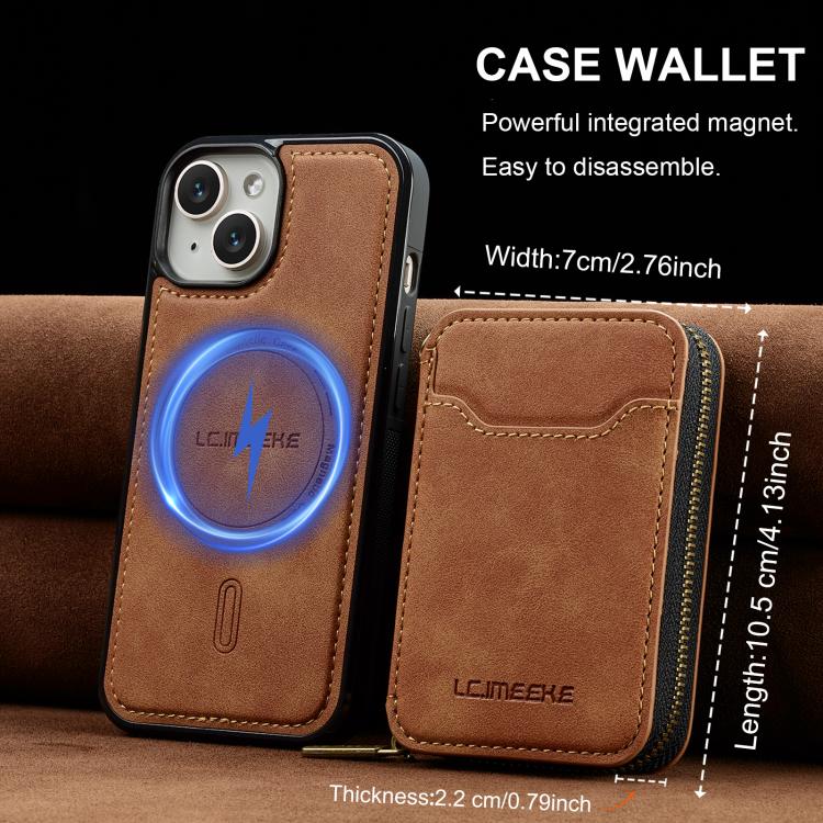 For iPhone 15 LC.IMEEKE L6 Series Zipper Card Bag MagSafe Magnetic Phone Case