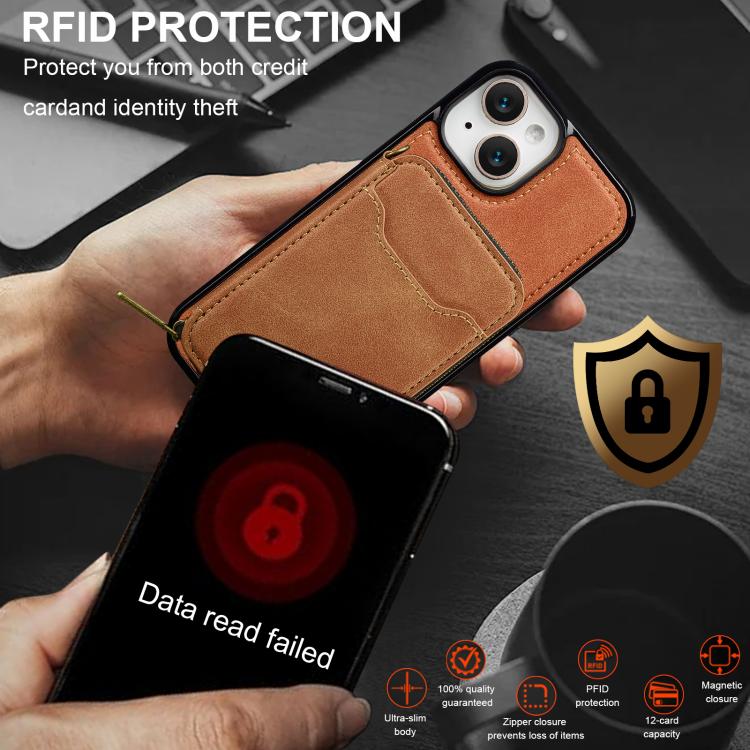 For iPhone 15 LC.IMEEKE L6 Series Zipper Card Bag MagSafe Magnetic Phone Case