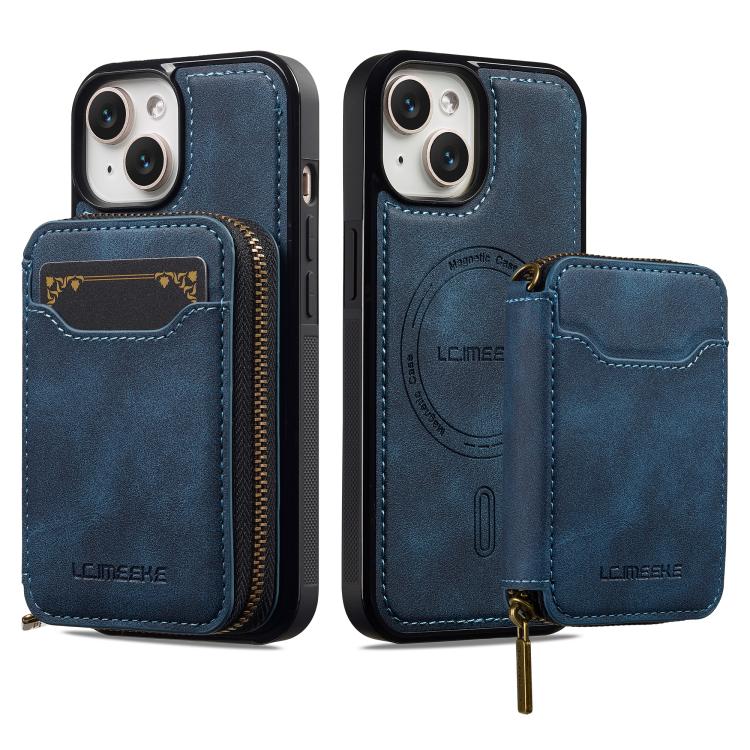 For iPhone 14 LC.IMEEKE L6 Series Zipper Card Bag MagSafe Magnetic Phone Case