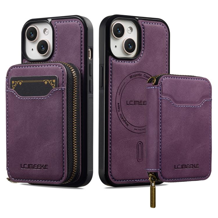 For iPhone 13 LC.IMEEKE L6 Series Zipper Card Bag MagSafe Magnetic Phone Case