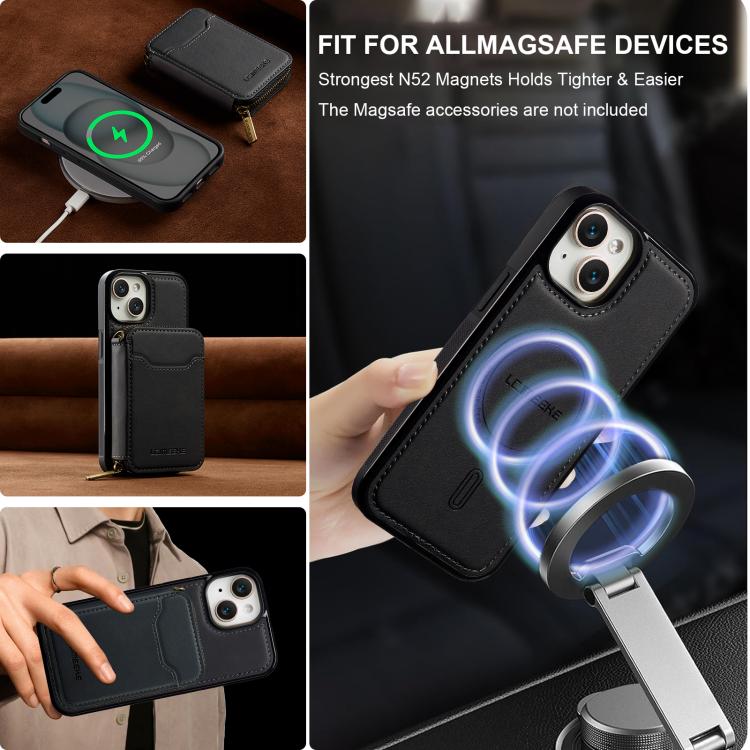 For iPhone 13 LC.IMEEKE L6 Series Zipper Card Bag MagSafe Magnetic Phone Case