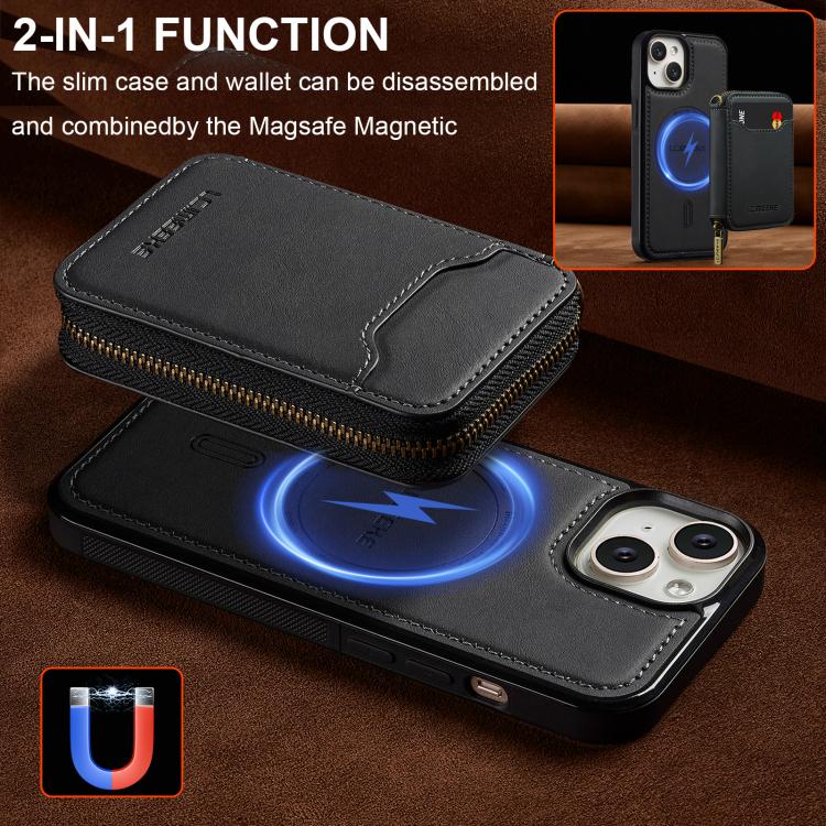 For iPhone 13 LC.IMEEKE L6 Series Zipper Card Bag MagSafe Magnetic Phone Case