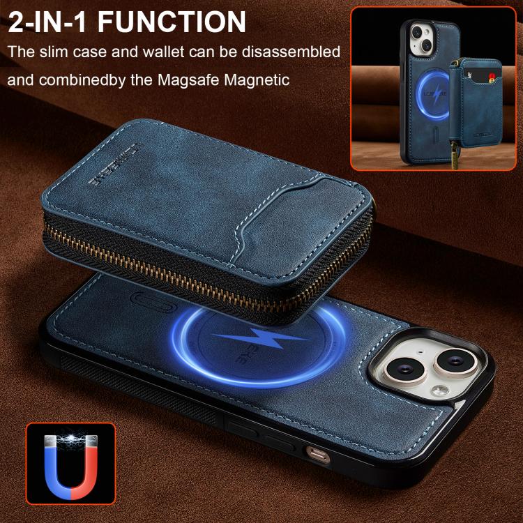 For iPhone 13 LC.IMEEKE L6 Series Zipper Card Bag MagSafe Magnetic Phone Case