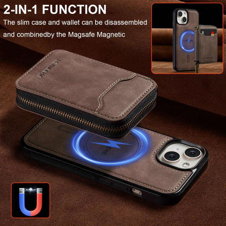For iPhone 13 LC.IMEEKE L6 Series Zipper Card Bag MagSafe Magnetic Phone Case