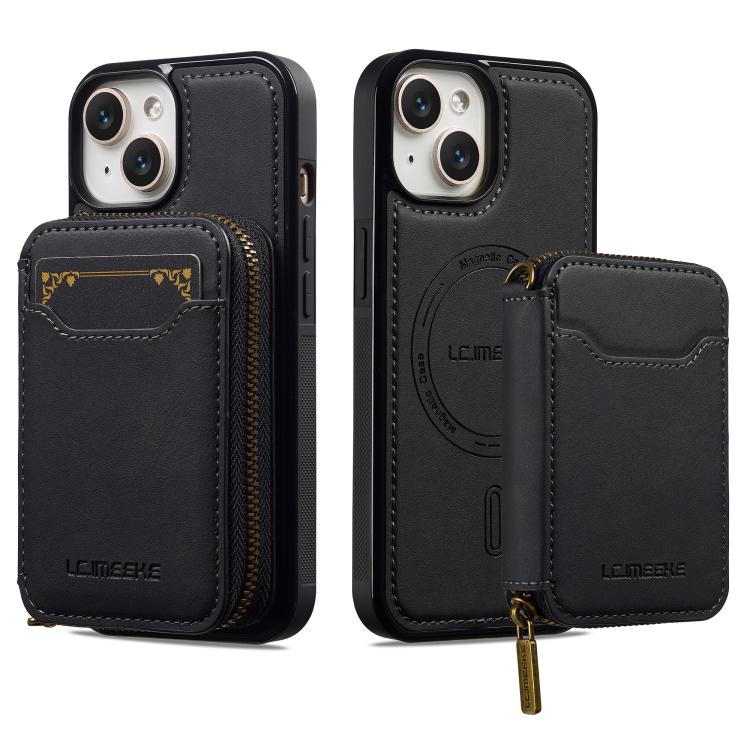 For iPhone 15 Plus LC.IMEEKE L6 Series Zipper Card Bag MagSafe Magnetic Phone Case