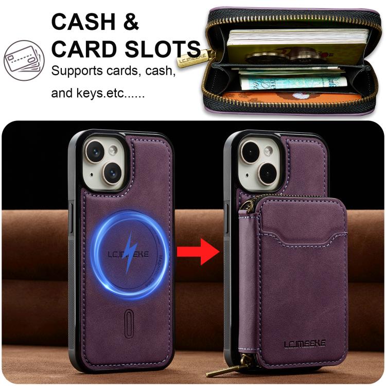 For iPhone 14 Plus LC.IMEEKE L6 Series Zipper Card Bag MagSafe Magnetic Phone Case