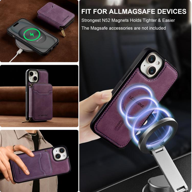 For iPhone 14 Plus LC.IMEEKE L6 Series Zipper Card Bag MagSafe Magnetic Phone Case