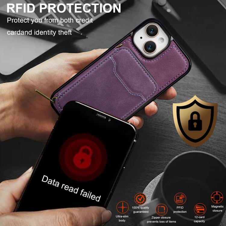 For iPhone 14 Plus LC.IMEEKE L6 Series Zipper Card Bag MagSafe Magnetic Phone Case