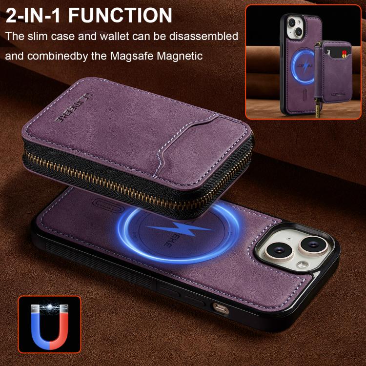 For iPhone 14 Plus LC.IMEEKE L6 Series Zipper Card Bag MagSafe Magnetic Phone Case